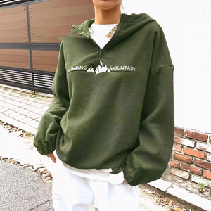 <b>Women</b> Eco-Friendly Polar Fleece <b>Half</b>-<b>Zip</b> Hoodie Printed Mountain Logo Regular Printed 260g Autumn/Winter <b>Sweatshirt</b> - Product Image 3
