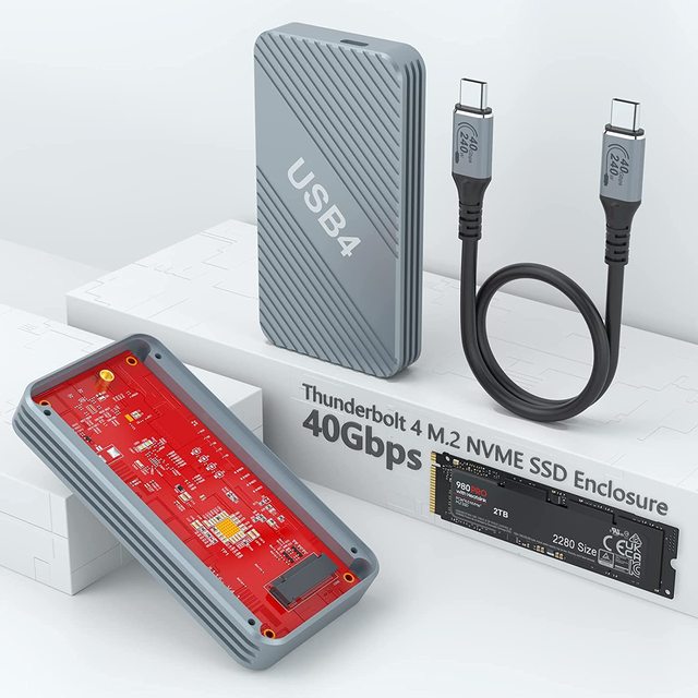 USB4.0 40Gbps USB3.1 Gen2 Type-C Aluminum Adapter NVME M.2 SSD Enclosure NVME PCIe 2280 M-Key(B+M Key) External Hard Drive Case