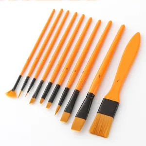 Artist Paint Brush Set 10 Different Shapes Nylon Hair Acrylic Paint Brush Art Supplies With Canvas Bag