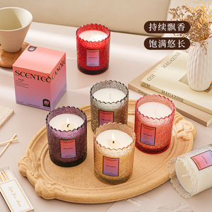 Yu Huan Scented Candle Cylinder Floral Relief Cup Soy Wax Fragrance Home Decor Gift - Product Image 3