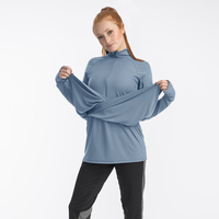 Vêtements de Sport Modestes Personnalisés pour Femmes Musulmanes, Haut de Sport Respirant à Manches Longues avec Fermeture Éclair, Tunique d'Entraînement Compatible Hijab