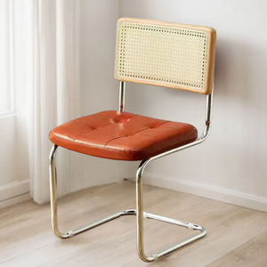 <span class=keywords><strong>Silla</strong></span> de Comedor Cantilever Moderna de Mediados de Siglo, Estilo <span class=keywords><strong>Cesca</strong></span>, con Estructura Tubular Cromada, Respaldo de Mimbre y Asiento de Cuero para Hogar o Restaurante - Product Image 2