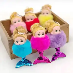 Meerjungfrau Schwanz Glitter Ddung Puppen Schlüssel bund Kinder Tasche Anhänger Auto Schlüssel ring Mode Gummi puppen Mädchen Spielzeug gutes Werbe geschenk