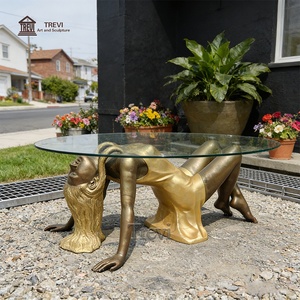 Table basse TREVI en bronze antique avec sculpture de femme pour la décoration de jardin - Product Image 3