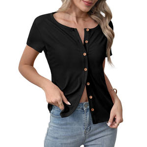 Cárdigan de verano ligero ajustado para <span class=keywords><strong>mujer</strong></span>, transfronterizo para <span class=keywords><strong>Amazon</strong></span>, Comercio Exterior, Camisa cómoda con botones en la parte superior de la costilla, patrón sólido - Product Image 5