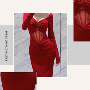 Abito di Lusso da Donna di Design, <span class=keywords><strong>Abbigliamento</strong></span> Femminile OEM, Vestito con Maniche Lunghe e Arricciature - Product Image 3