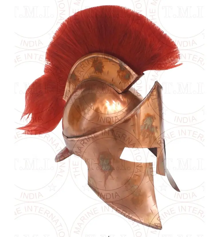 Casco espartano antiguo MOVIE 300 King Leonidas con penacho rojo hecho de acero sólido para amantes medievales y artículo de regalo decorativo.