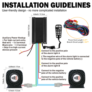 Kit de sistema PA de emergencia de <span class=keywords><strong>400W</strong></span> con sirena de hierro extra delgada y micrófono de mano multitonos para ambulancia altavoz bocina Coche - Product Image 6