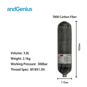 Bombola di Gas Composita Certificata CE/EN12245 AndGenius, Serbatoio d'Aria in Fibra di Carbonio 3.0L 4500psi 30Mpa per Ossigeno PCP SCBA - Product Image 2