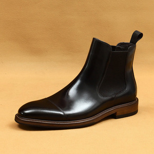 Botas de cuero genuino para hombre, con punta en pico, sin cordones, suela de goma antideslizante, para todas las estaciones, envío directo, zapatos de boda - Product Image 6