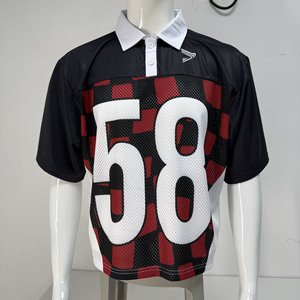 Retro Breathable Mesh Stitching <b>Polo</b> Collar Jersey for Men with Contrast Stripe American Football Design - Product Image 2