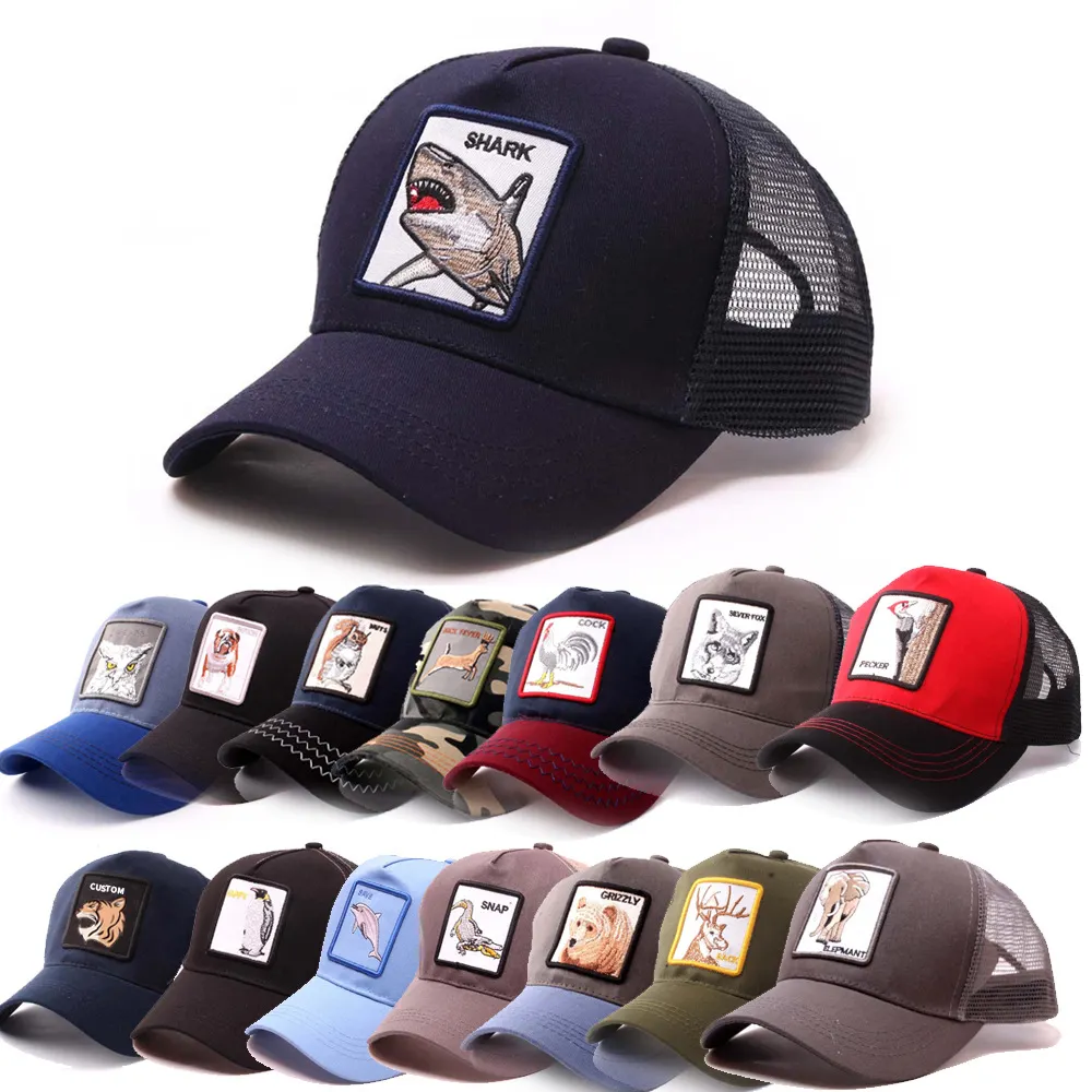 free sample Custom Animal Embroidery Patch Trucker Caps Outdoor 5 Panel Gorras Mesh Sport Trucker Hats