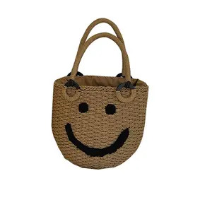 Summer New Collection Smile Pattern Small Large Tote Bag Colorful Tote Bag Straw Bag French