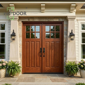 Portes d'Entrée en Chêne et Acajou Sur Mesure, Isolantes Phoniquement, Finies avec Inserts en Verre, Double Porte Extérieure en <span class=keywords><strong>Bois</strong></span> Massif - Product Image 1