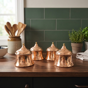 Handcrafted Hammered Copper <b>Canister</b> <b>Set</b> with Lids, Decorative Kitchen Storage Jars for Spices, Tea, Coffee & Dry Fruits - Product Image 3