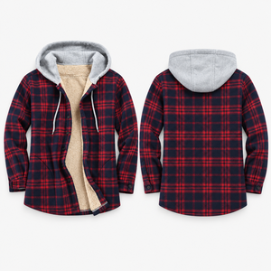 Chemise-veste en flanelle à <span class=keywords><strong>carreaux</strong></span> pour homme, doublée en sherpa, à capuche, chaude, décontractée, boutonnée, pour l'hiver - Product Image 1