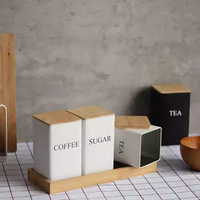 Ensemble de boîtes à café, thé, sucre et céréales en métal de style américain avec couvercle en bambou, contenants de stockage alimentaire pour produits secs, cadeau d'affaires