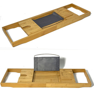 Wooden Bathtub Shelf With Wine Glass Holder And <b>Tablet</b> <b>Stand</b> <b>For</b> Bathroom Use - Product Image 4