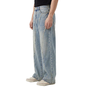 TOPSHOW Pantalones Vaqueros de Hombre de Cintura Alta con Volantes, Tejido Vaquero Lavado Estilo Hip Hop, Retro y de Pierna Ancha - Product Image 2