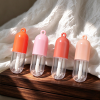 Wadah Lipgloss Kapsul Portabel 5ml, Tabung Lip Gloss Kosong Dengan Lubang Gantung, Aplikator Berbulu, Kemasan Kosmetik Lip Oil