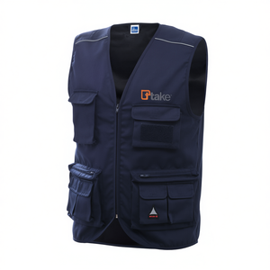 Ttake Multi-Pocket Summer Work <b>Utility</b> <b>Vest</b>-Grey M Polyester Lightweight Zipper Closure 7-9 Compartments - Product Image 2