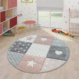 Kids Rug Comfortable Customized Design Checkered Hearts Stars Pink Blue Green Kids Rugs