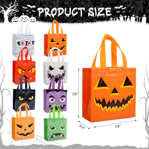 Sacs cadeaux personnalisables réutilisables et écologiques en non-tissé laminé avec poignée réglable, motifs citrouille, fantôme, chat, momie, zombie, bonbons, fermeture éclair - Product Image 4