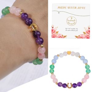 Bracelet en pierre naturelle avec perles de verre colorées, protection EMF, compatible FBA, carte de conseils d'entretien - Product Image 1