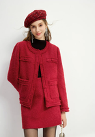 CHIU SHUI Ensemble deux pièces élégant rouge style Noël pour femme, col carré, longueur genou, avec blazer