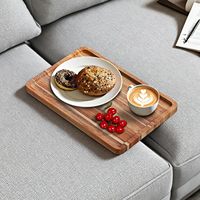 Plateau d'accoudoir pour canapé en bois d'acacia, portable, pliable, rectangulaire, design moderne et minimaliste, finition polie