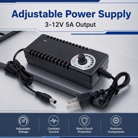 Adaptateur d'alimentation CC réglable 3-12V 5A avec prise US et bouton de contrôle de tension