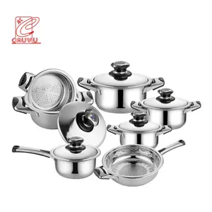 Pabrik Cina Cooware Set 12 Buah Panci Memasak Stainless Steel Panci Goreng dan Susu