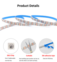 Lampu Strip LED WS2815 DC12V RGBIC Individual Addressable Dual Signal Anti-putus 30 60 144 LED Programmable RGB