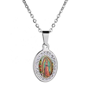 Collier Vierge Marie au design personnalisé, nouveauté, vente chaude, en acier inoxydable plaqué or 18 carats avec zircon, collier Madone pour femme - Product Image 2