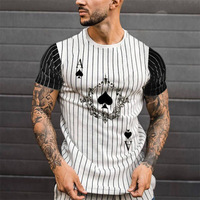 Poker Spade et King Summer Offres Spéciales T-shirt à rayures verticales pour hommes Col rond Mode à manches courtes Street Wear