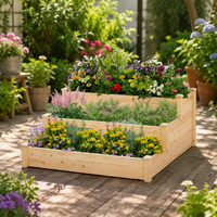 Kit de jardinière surélevée carrée en bois contemporain pour légumes, fruits, fleurs et plantes - Utilisation au sol en extérieur