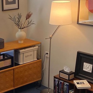 Qiaoqing Floor Lamp Led <b>Light</b> Source Swing Arm Fabric Shade Modern Minimalist Design For Living Room Bedroom Study Reading - Product Image 3