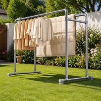 Séchoir à linge mobile double rail robuste en acier inoxydable, support de rangement autoportant pour vêtements