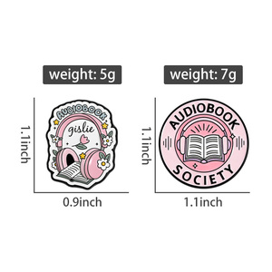 Épingles en émail de la société des audiolivres, casque rose, thème des amoureux des livres, broche de revers, badge de sac, bijoux en gros - Product Image 6