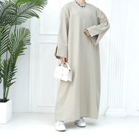 Robes pour Femmes Loriya Vêtements Islamiques XXL Abaya Femme Robe Musulmane Décontractée Couleur Unie avec Fente Manches Longues et Poches Latérales