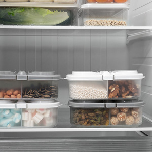 Double Compartment Food Storage <b>Container</b> With <b>Lid</b> For Refrigerator <b>Plastic</b> Airtight Kitchen Organizer Rectangle Shape - Product Image 3