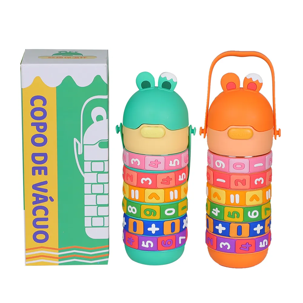 Copo térmico infantil de grande capacidade, garrafa de água de aço inoxidável com canudo para crianças, frasco engraçado de 430ml, copo Kawaii para bebês e adultos