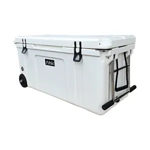 AHIC High Quality Strong Durability With Wheels Stainless Steel Handle Food Outdoor Rotomolded Ice Cooler Box