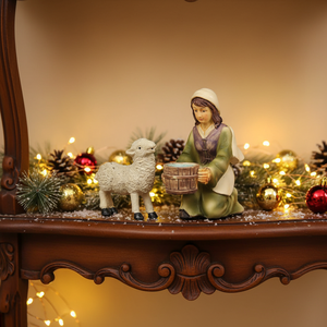 Christmas Nativity Figures Maid with <b>Sheep</b> Polyresin Painted <b>Ornament</b> 8cm Figures (9006935276688) - Product Image 3