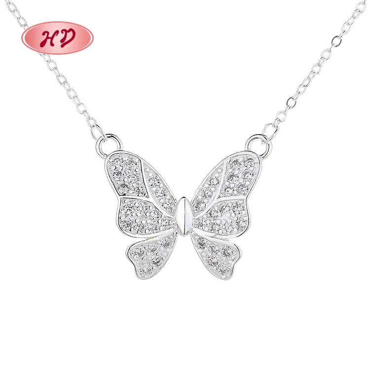 Venta al por mayor de lujo Vintage Aaa Zirconia 925 Sterling Charm mariposa plata collares colgante para mujeres joyería a granel