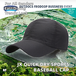 Casquette de baseball JX personnalisée pour homme, haute qualité, 6 panneaux, séchage rapide, avec logo PVC découpé au laser, trous perforés, 100 % polyester - Product Image 2