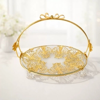 Groothandel Metalen Glazen Fruitplateau met Gouden Handvat Decoratief Serveerplateau