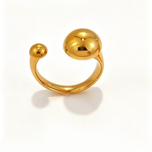 Bagues ouvertes en acier inoxydable 316L plaqué or 18 carats pour femmes, bijoux ajustables géométriques épais en forme <span class=keywords><strong>de</strong></span> cœur, boule et carré - Product Image 2