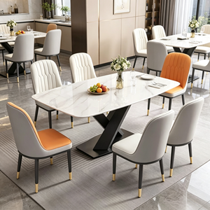 Ensemble de table à manger rectangulaire moderne en marbre avec 6 chaises en cuir PU, design minimaliste, meubles pour la maison - Product Image 5