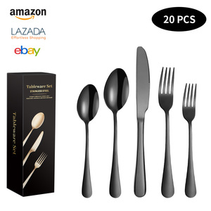 Boîte personnalisée Logo polissage fin acier inoxydable 18 0 bleu vaisselle de cuisine couverts couverts coffret cadeau 20 pièces - Product Image 1